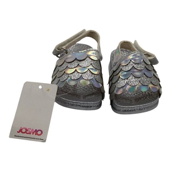 Josmo Baby Girls Silver Glitter Fish Scales Sandals Size 1 Adjustable Strap - Picture 1 of 8